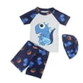 thumbnail image 1 of Odeerbi 2-13 Years Kids Boys Two Pieces Athletic Training Swimsuit with Swim Cap Set Summer Beach Surfing Swimsuit Cute Dinosaur Beachwear Split Swimwear Swim Trunks Bathing Suit Set, 1 of 2
