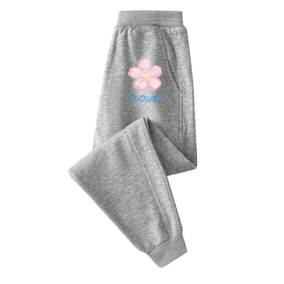 Odeerbi 2-13 Years Kids Girls Cotton Sweatpants Flower Print Workout Athletic Sports Jogger Pants Comfortable Elastic Waisted Casual Loose Joggers