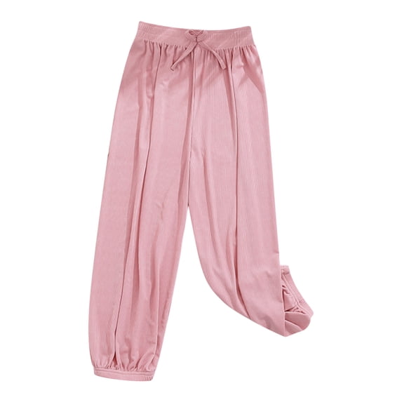 Odeerbi 2-13 Years Kids Girls Ice Silk Sweatpants Summer Workout Athletic Sports Jogger Pants Solid Color Loose Casual Joggers