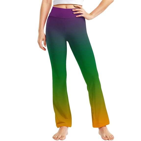 Odeerbi 2-13 Years Kids Girls Wide Leg Yoga Pants Gradient Workout Dance Athletic Sports Pants Cute Elasticity High Waist Straight Leg Pants