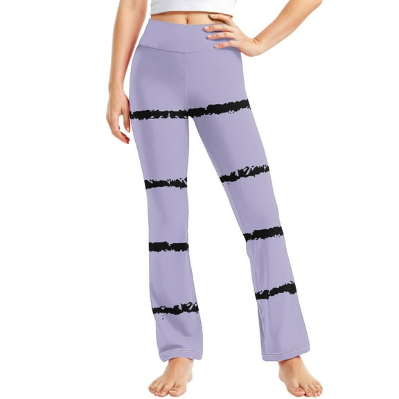 Odeerbi 2-13 Years Kids Girls Wide Leg Yoga Pants Striped Workout Dance Athletic Sports Pants Cute Elasticity High Waist Straight Leg Pants
