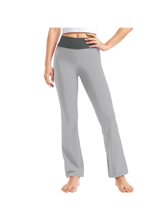 2-13 Years Kids Girls Wide Leg Yoga Pants Workout Dance Athletic Sports Pants Cute Elasticity High Waist Straight Leg Pants