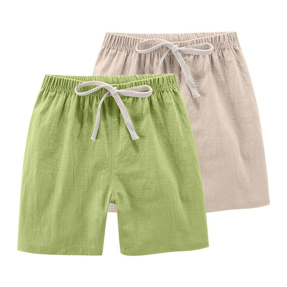 Odeerbi 2-13 Years Teen Boys Girls 2 PCS Summer Cotton Linen Shorts Workout Athletic Sports Shorts Solid Color Casual Drawstring Shorts