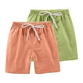 thumbnail image 1 of Odeerbi 2-13 Years Teen Boys Girls 2 PCS Summer Cotton Linen Shorts Workout Athletic Sports Shorts Solid Color Casual Drawstring Shorts, 1 of 8