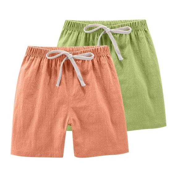 Odeerbi 2-13 Years Teen Boys Girls 2 PCS Summer Cotton Linen Shorts Workout Athletic Sports Shorts Solid Color Casual Drawstring Shorts