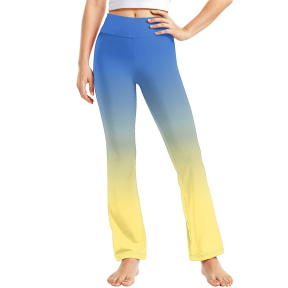 Odeerbi 2-13 Years Teen Girls Wide Leg Yoga Pants Gradient Workout Dance Athletic Sports Pants Cute Elasticity High Waist Straight Leg Pants