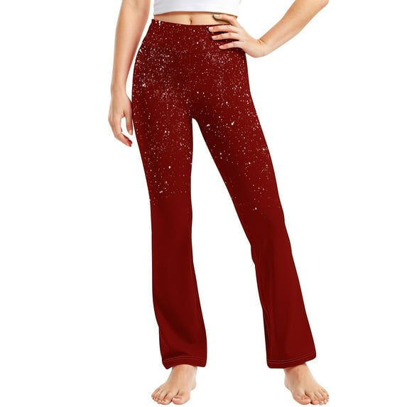 Odeerbi 2-13 Years Teen Girls Wide Leg Yoga Pants Shiny Sparkly Workout Dance Athletic Sports Pants Cute Elasticity High Waist Straight Leg Pants