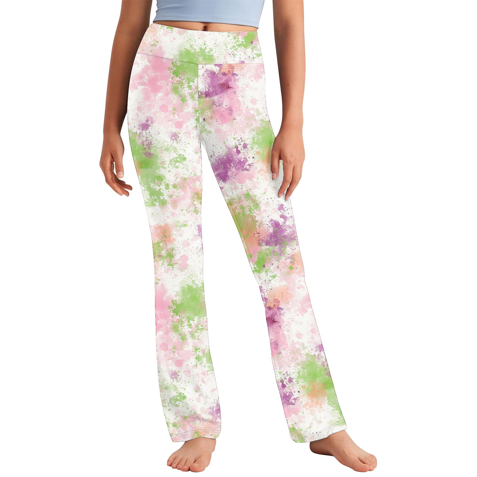 Odeerbi 2-13 Years Teen Girls Wide Leg Yoga Pants Tie-Dye Workout Dance