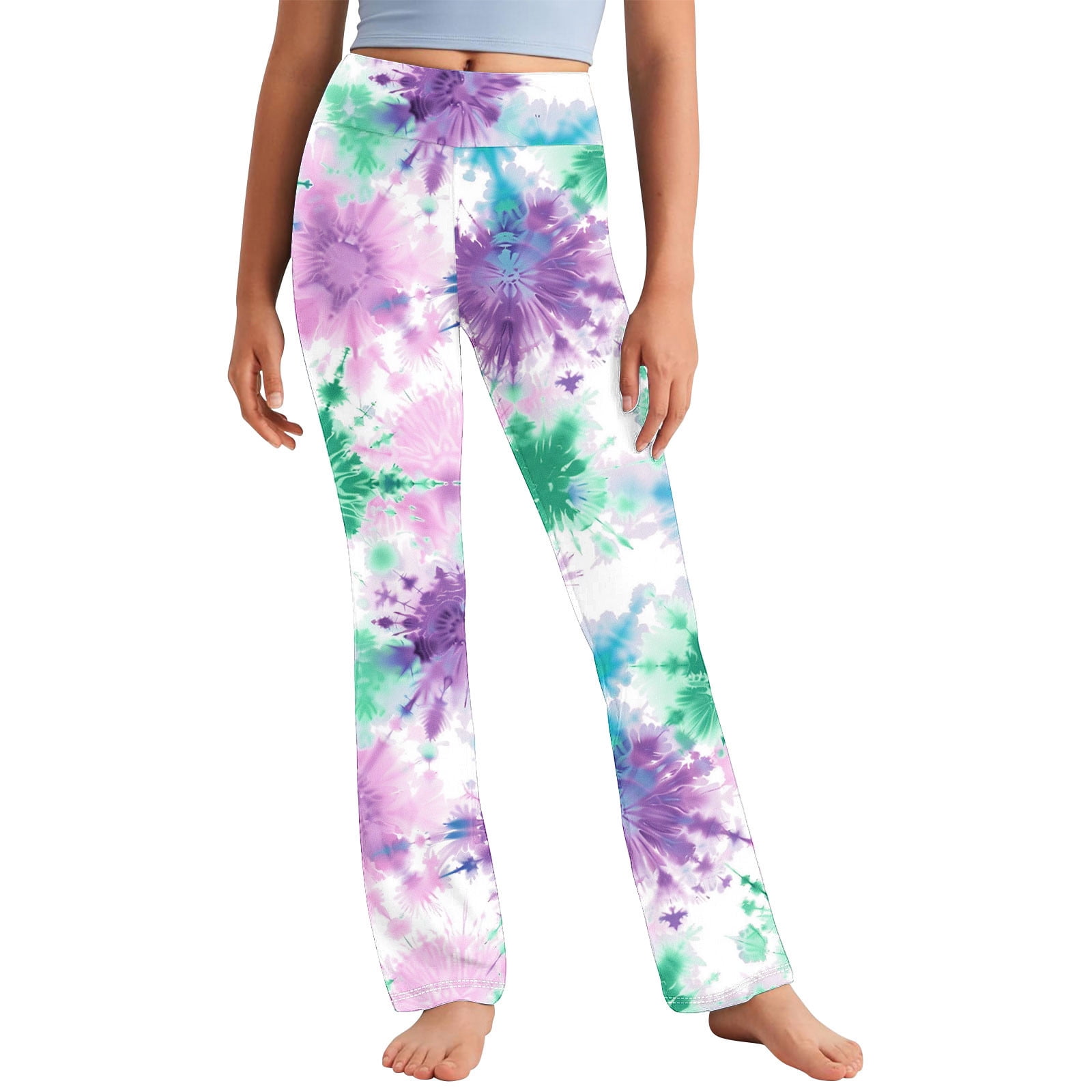 Odeerbi 2-13 Years Toddler Girls Wide Leg Yoga Pants Tie-Dye Workout