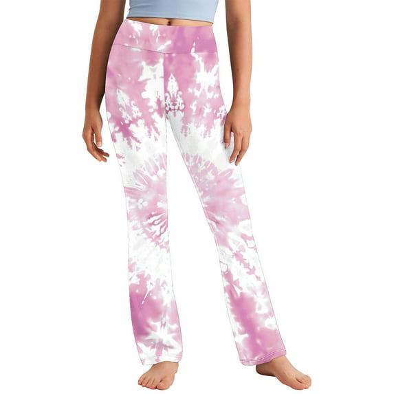 Odeerbi 2-13 Years Toddler Girls Wide Leg Yoga Pants Tie-Dye Workout Dance Athletic Sports Pants Cute Elasticity High Waist Straight Leg Pants