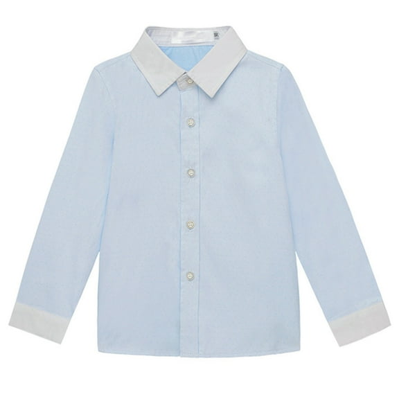 Odeerbi 2-13Y Toddler Boys Solid Color Cotton Shirt Kids Fashion Long Sleeves Casual Top Turndown Collar Shirt Baby Clothes Blue