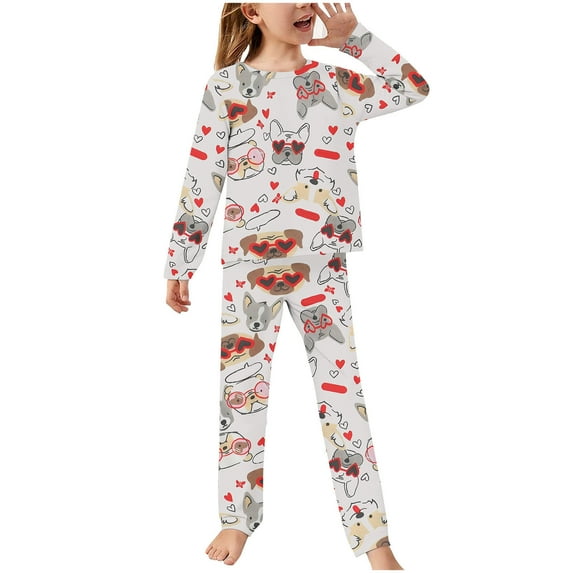 Odeerbi 2-14 Years Kids Boys Girls Soft Pajamas Long Sleeve Tops Pants Set Soft Loungewear Cute Printed Sleepwear Flannel Two-piece Pajama Sets Kids Boys Girls Clothes