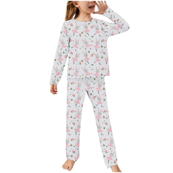 Odeerbi 2-14 Years Kids Boys Girls Soft Pajamas Long Sleeve Tops Pants Set Soft Loungewear Cute Printed Sleepwear Flannel Two-piece Pajama Sets Kids Boys Girls Clothes