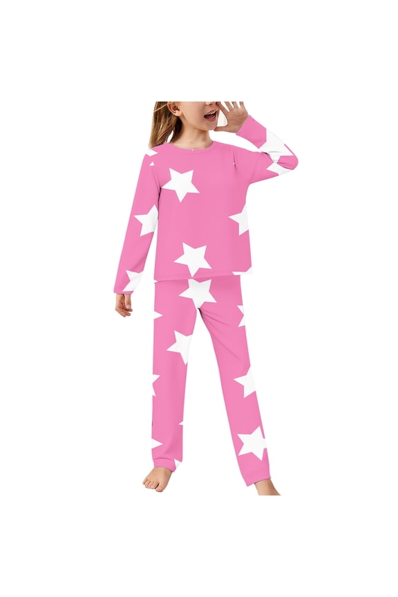2-14 Years Kids Boys Girls Soft Pajamas Long Sleeve Tops Pants Set Soft Loungewear Star Printed Sleepwear Flannel Two-piece Pajama Sets Kids Boys Girls Clothes
