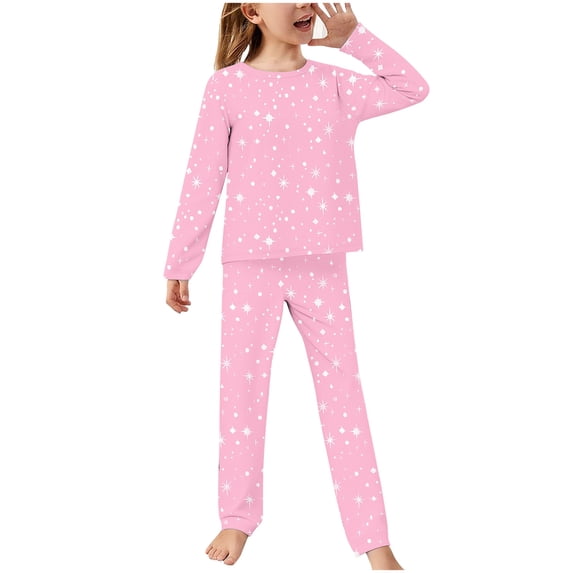 Odeerbi 2-14 Years Kids Boys Girls Soft Pajamas Long Sleeve Tops Pants Set Soft Loungewear Star Printed Sleepwear Flannel Two-piece Pajama Sets Kids Boys Girls Clothes