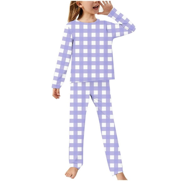 Odeerbi 2-14 Years Toddler Boys Girls Soft Pajamas Long Sleeve Tops Pants Set Soft Loungewear Plaid Printed Sleepwear Flannel Two-piece Pajama Sets Toddler Boys Girls Clothes