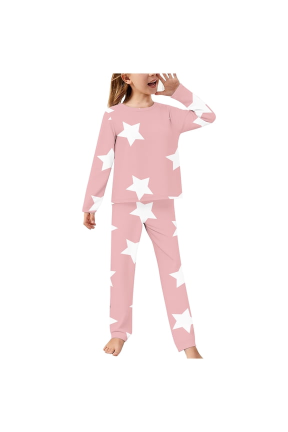 2-14 Years Toddler Boys Girls Soft Pajamas Long Sleeve Tops Pants Set Soft Loungewear Star Printed Sleepwear Flannel Two-piece Pajama Sets Toddler Boys Girls Clothes