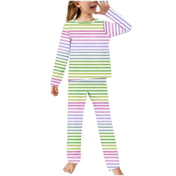Odeerbi 2-14 Years Toddler Boys Girls Soft Pajamas Long Sleeve Tops Pants Set Soft Loungewear Striped Printed Sleepwear Flannel Two-piece Pajama Sets Toddler Boys Girls Clothes