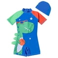 thumbnail image 1 of Odeerbi 2-15 Years Kids Boys One Piece Athletic Training Swimsuit with Swim Cap Set Summer Beach Surfing Swimsuit Cute Dinosaur Beachwear Swim Jumpsuit, 1 of 7