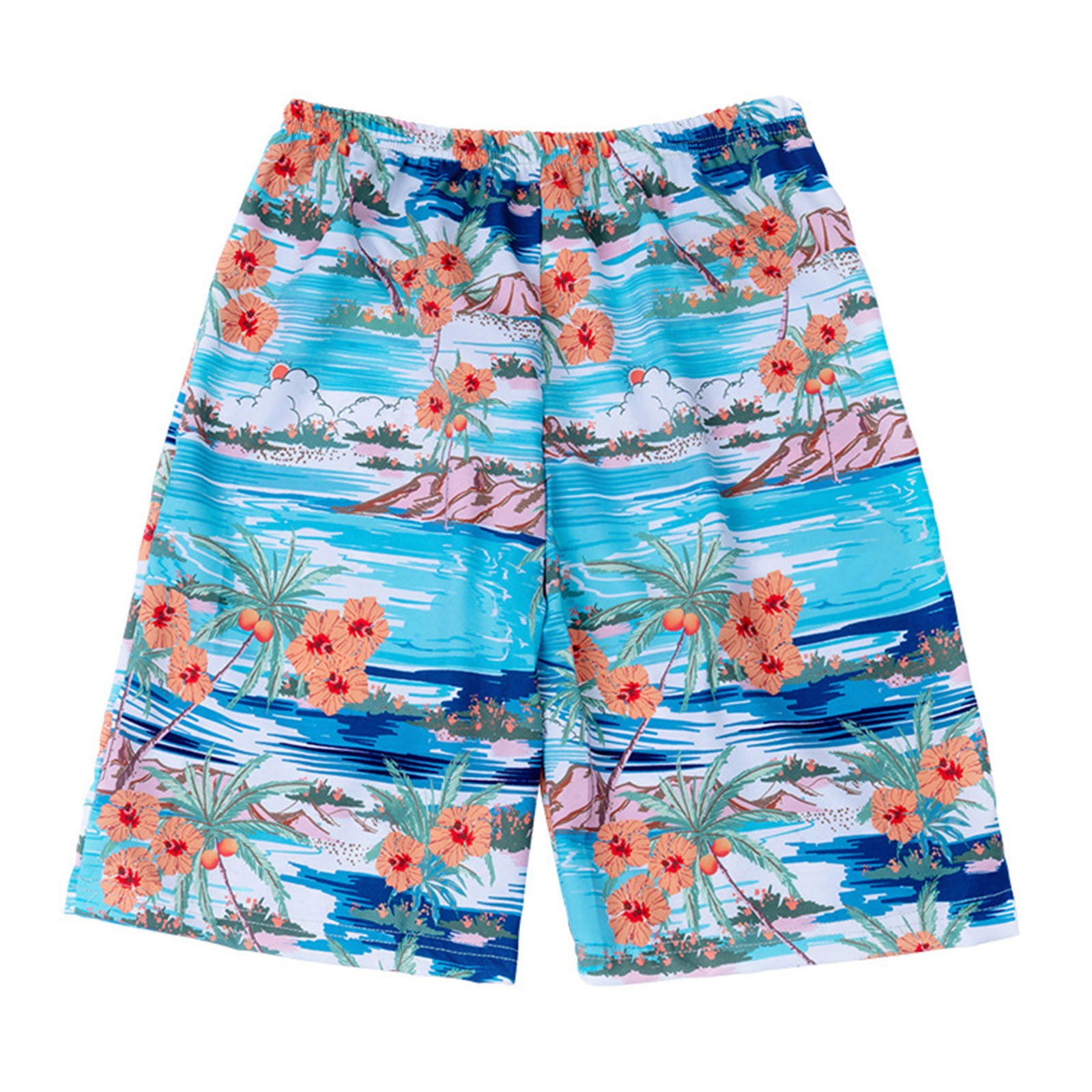 Odeerbi 2-15 Years Teen Boys Beach Swim Trunks Hawaiian Print