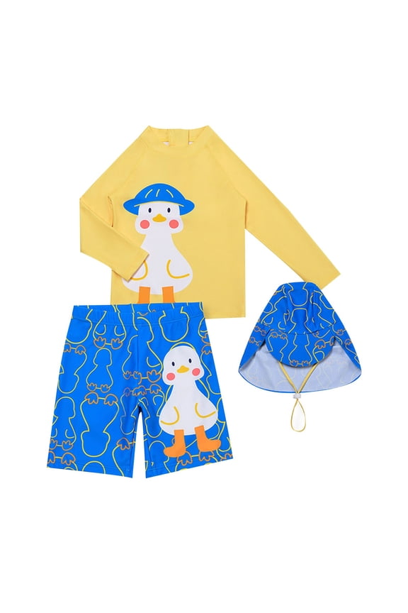 2-15 Years Toddler Boys Long Sleeve Rash Guard Swimsuits with Swim Cap Set Three Pieces Athletic Training Swimsuit Surfing Swimwear Sunscreen Quick Drying Swim Trunks Set