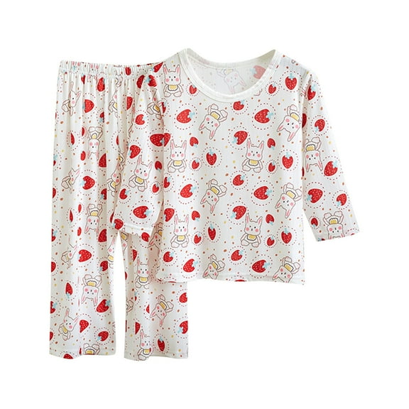 Odeerbi 2-16 Years Kids Boys Girls Summer Cotton Pajamas Long Sleeve Tops Pants Set Soft Loungewear Cute Print Sleepwear Two-piece Pajama Sets Kids Boys Girls Clothes