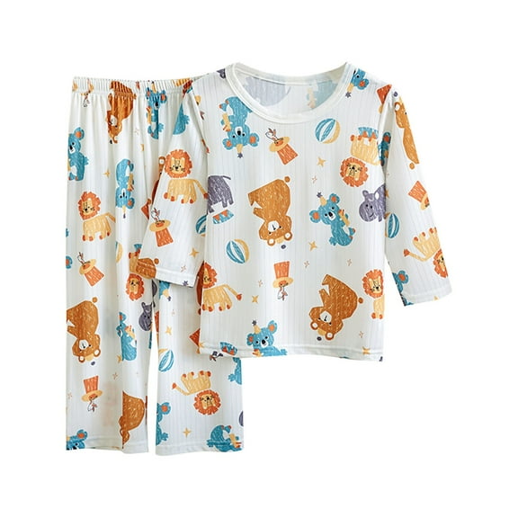Odeerbi 2-16 Years Kids Boys Girls Summer Cotton Pajamas Long Sleeve Tops Pants Set Soft Loungewear Cute Print Sleepwear Two-piece Pajama Sets Kids Boys Girls Clothes