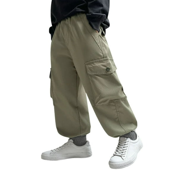 Odeerbi 2-17 Years Teen Boys Cargo Pants Athletic Sports Jogger Pants Spring Casual Solid Color Workwear Pants with Pocket
