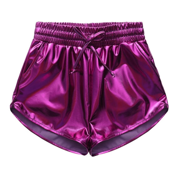 Odeerbi 2-6 Years Kids Boys Girls Metallic Leather Shorts Shiny Sparkly Dance Shorts Solid Color Casual Workout Athletic Sports Shorts