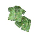 thumbnail image 1 of Odeerbi 2-6 Years Toddler Boys Girls Summer Satin Pajamas Notched Lapel Short Sleeve Shirts Shorts Set Soft Loungewear Car Print Sleepwear Silk Pajama Set Toddler Boys Girls Clothes, 1 of 3