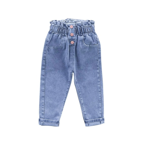 Odeerbi 2-6 Years Toddler Girls Jeans Cute Print Denim Pants Elastic Waist Cowboy Pants with Pocket