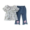 thumbnail image 1 of Odeerbi 2-6 Years Toddler Girls Summer Outfits Cotton Floral Peter Pan Collar Short Sleeve Tops Jeans Two-piece Set Flower Print Comfortable Shirt Denim Pants Set Toddler Girls Clothes, 1 of 7