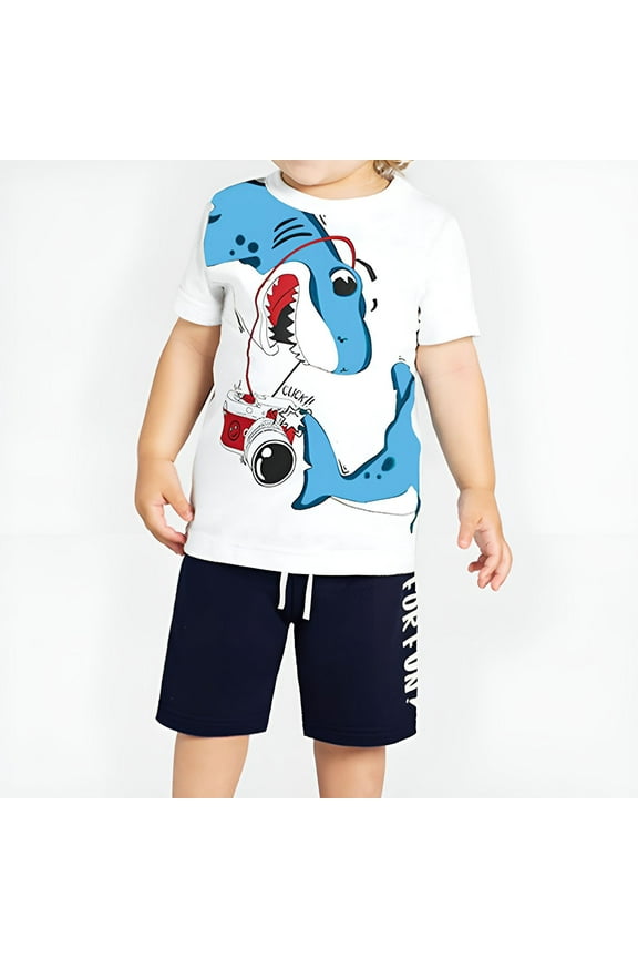 2-7 Years Kids Boys Summer Outfits Dinosaur Print Cotton Short Sleeve T-Shirt Shorts Two-piece Set Graphic Casual Loungewear Kids Boys Clothes
