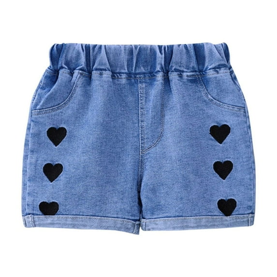 Odeerbi 2-7 Years Kids Girls Summer Denim Shorts Love Embroidered Jean Shorts Casual Outerwear Cowboy Short Pants