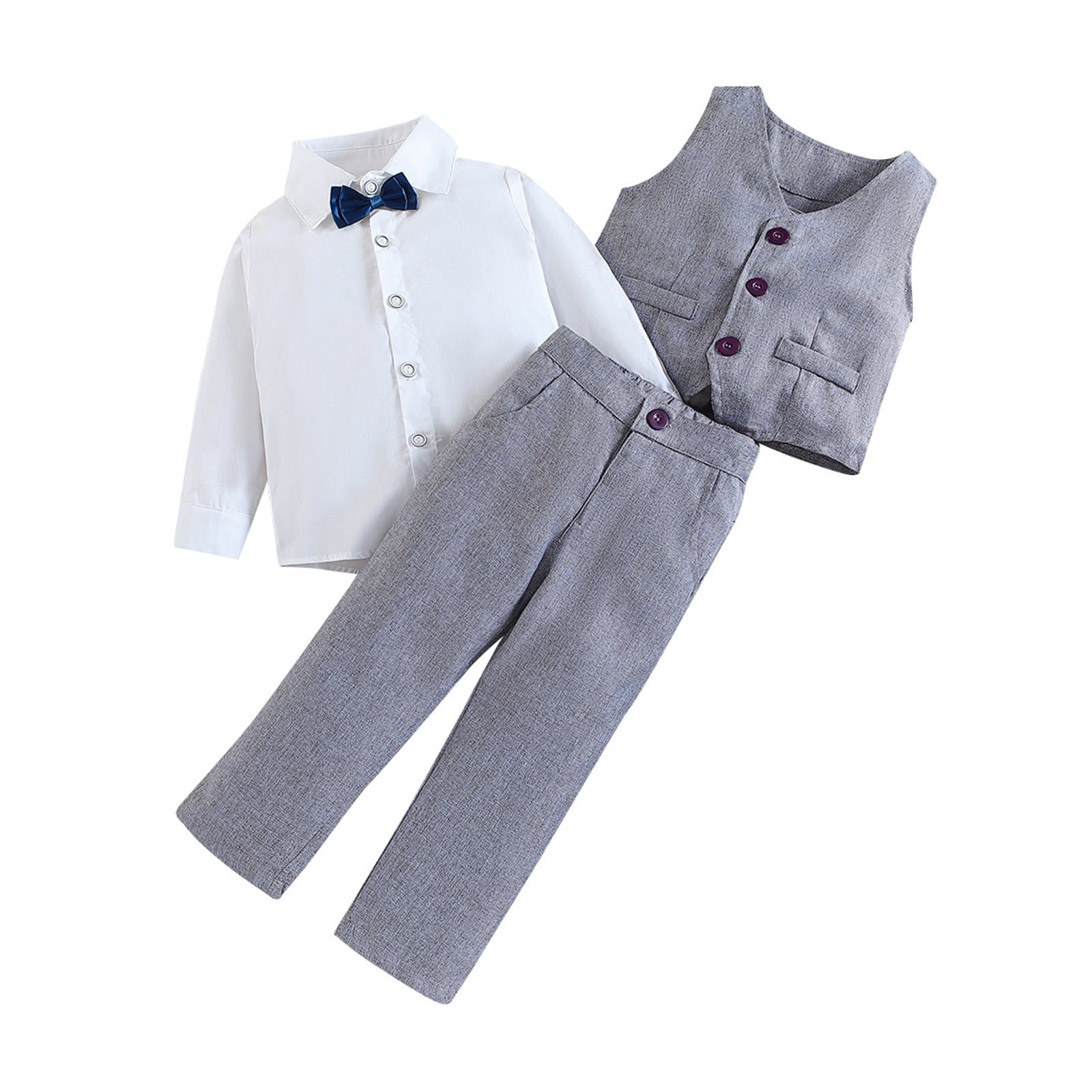 De Feuilles Baby Anzug 2-teilig - Gentleman Style Hemd + Hose In Grau/Blau Für Neugeborene