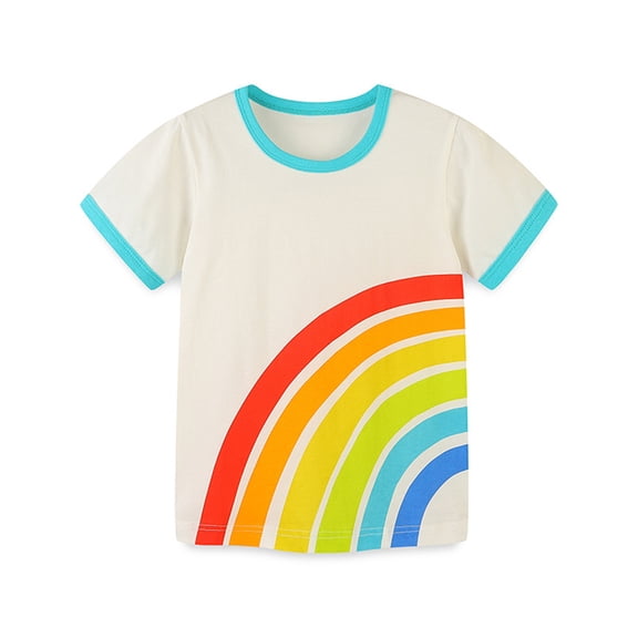 Odeerbi 2-7Y Kids Boys Colorful Cotton T-Shirt Cute Print Shirts Summer Round Neck Short Sleeve Tops Multicolor