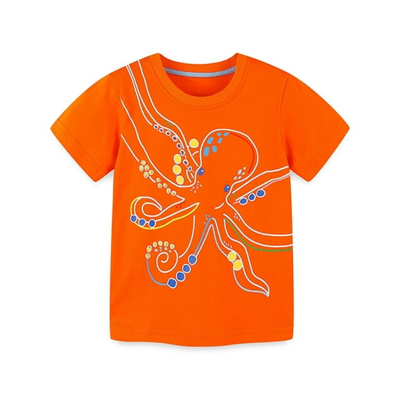 Odeerbi 2-7Y Kids Boys Ocean Animals Graphic Cotton T-Shirt Cute Print Shirts Summer Round Neck Short Sleeve Tops Orange