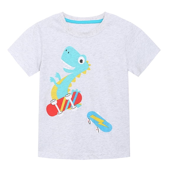 Odeerbi 2-7Y Toddler Boys Dinosaur Graphic Cotton T-Shirt Cute Print Shirts Summer Round Neck Short Sleeve Tops Gray