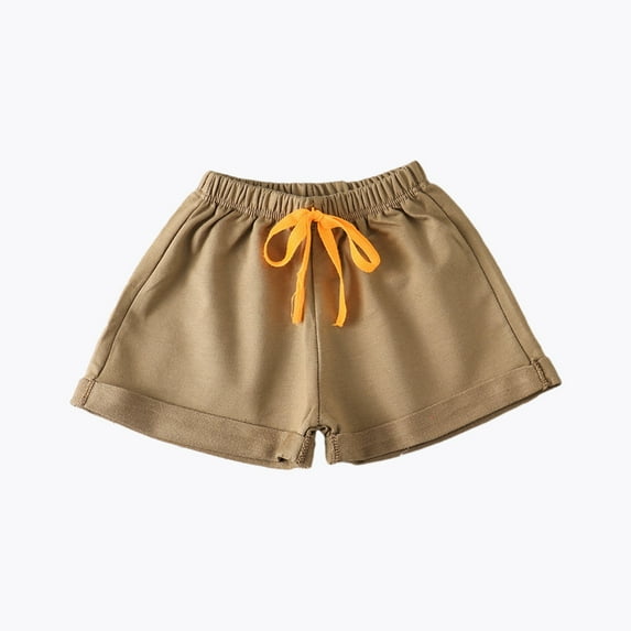 Odeerbi 2-7Y Toddler Boys Girls Cotton Shorts Summer Beach Shorts Sports Shorts Children's Summer Casual Elastic Waist Shorts Candy Color Shorts Coffee