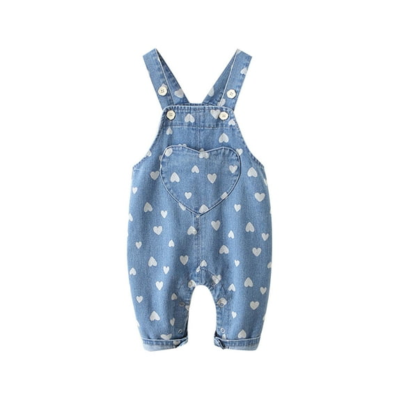 Odeerbi 2-8 Years Kids Boys Girls Summer Denim Overalls Love Print Bib Overall Jeans Spring Heart-shaped Romper Jumpsuit