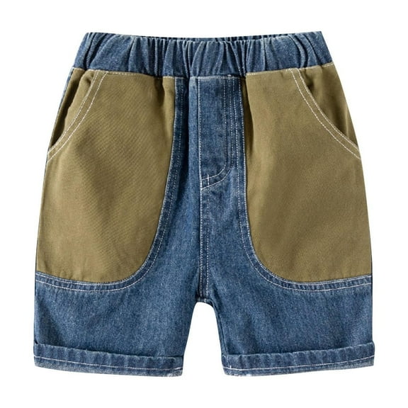 Odeerbi 2-8 Years Kids Boys Retro Patchwork Denim Shorts Bermuda Jeans Summer Color Blocked Elastic Waist Shorts