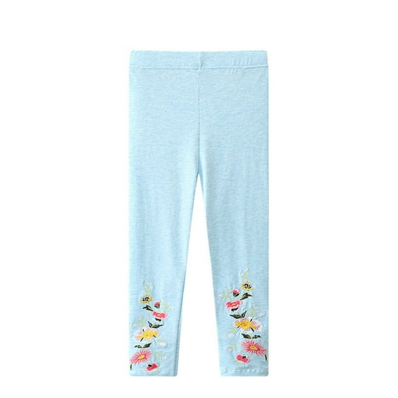Odeerbi 2-8 Years Kids Girls Cotton Leggings Floral Embroidered Stretchy Tights Compression Pants Casual Pajama Trousers
