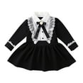 thumbnail image 1 of Odeerbi 2-8 Years Kids Girls Long Sleeve Lace Cotton A-Line Dress Spring Fall Bow Princess Dresses Children Cute Round Neck Casual Dress Kids Girls Clothes, 1 of 9