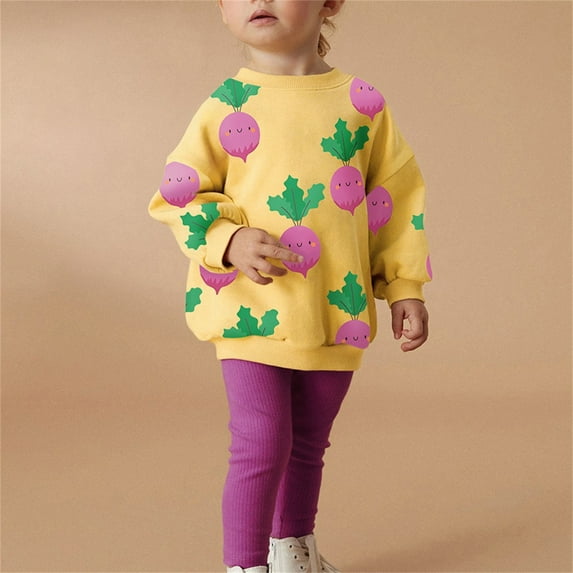 Odeerbi 2-8 Years Kids Girls Outfits Cute Print Cotton Crewneck Sweatshirts Leggings Two-piece Set Spring Sweatshirt Elastic Waist Long Pants Kids Girls Clothes