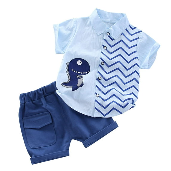 Odeerbi 2-8 Years Toddler Boys Summer Outfits Dinosaur Cotton Short Sleeve Shirt Shorts Set Casual Graphic Solid Color Shirt Two-piece Set Toddler Boys Clothes