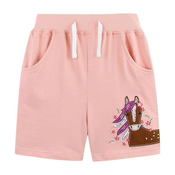 Odeerbi 2-8 Years Toddler Girls Summer Sports Bermuda Shorts Deer Embroidered Workout Athletic Cotton Shorts Cute Casual Breathable Shorts