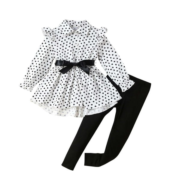 Odeerbi 2-8 Years Toddler Girls Valentines Day Outfits Long Sleeve Shirt Dress with Leggings Two-piece Set Spring Autumnr Love Print Loungewear Toddler Girls Clothes