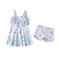 thumbnail image 1 of Odeerbi 2-9 Years Kids Girls Two Pieces Swim Dress Summer Floral Ruffle Swimdress with Shorts Set Beach Hawaiian Beachwear Sleeveless Leaf Print Swimming Skirt Split Swimsuit Set, 1 of 6