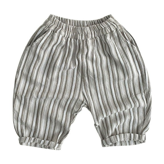 Odeerbi 2-9 Years Toddler Boys Girls Striped Cotton Linen Pants Spring Summer Double Layered Casual Pants