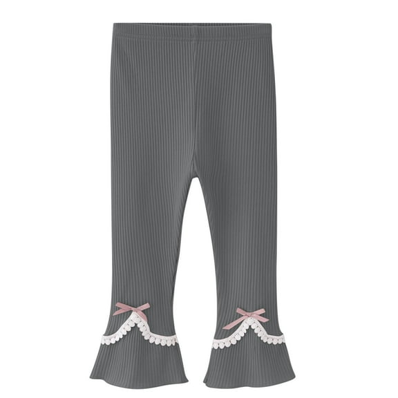 Odeerbi 2-9 Years Toddler Girls Cotton Leggings Stretchy Tights Compression Pants Solid Color Bow Middle Waist Wide Leg Pantyhose